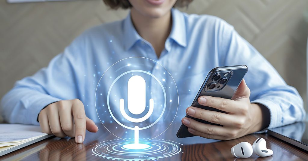 Person asking voice assistant a question — representing answer engine optimisation for featured snippets